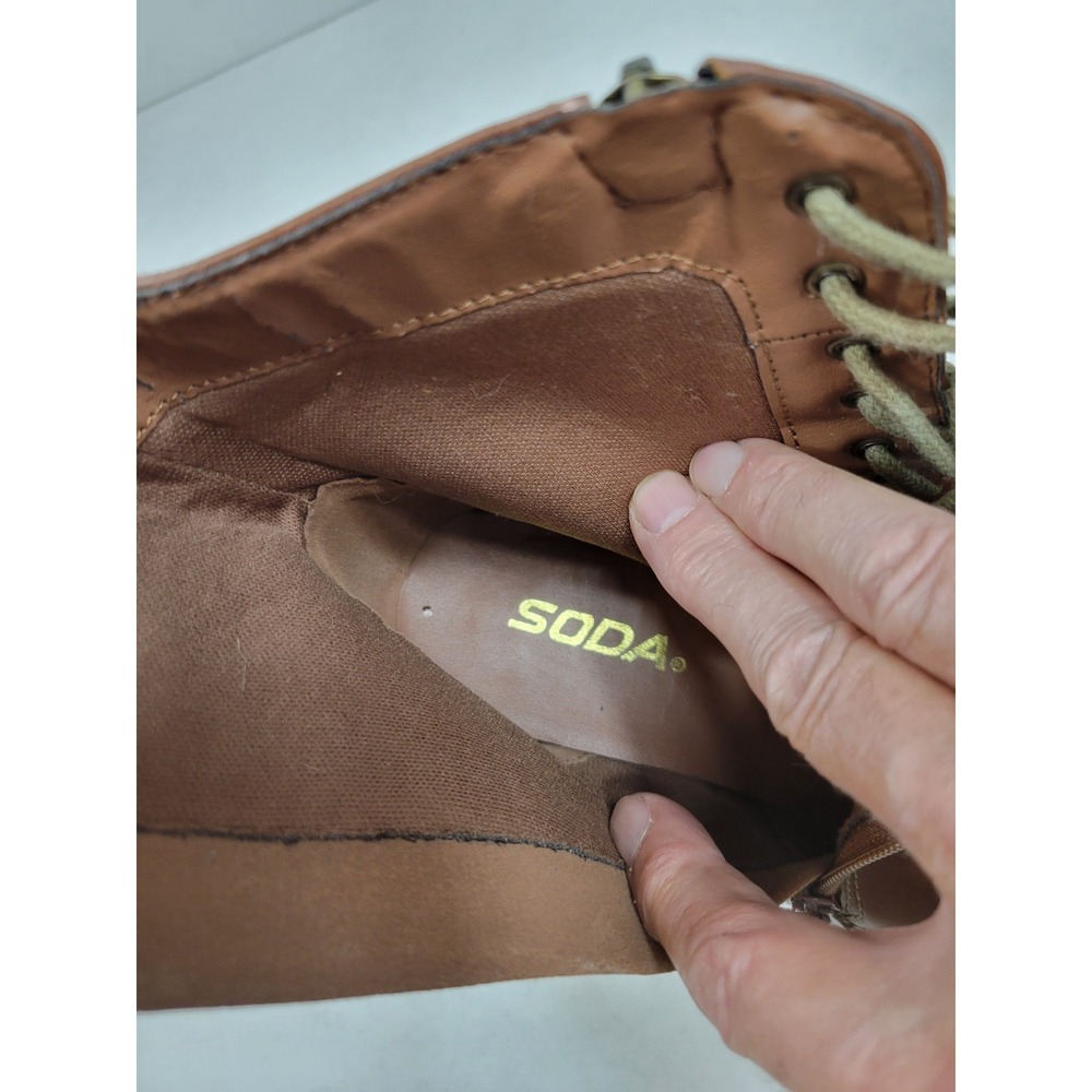 Soda Women's Brown Lace Up Combat Ankle Boots Block‎ Heel Lug Sole Size 7.5 - Picture 5 of 9